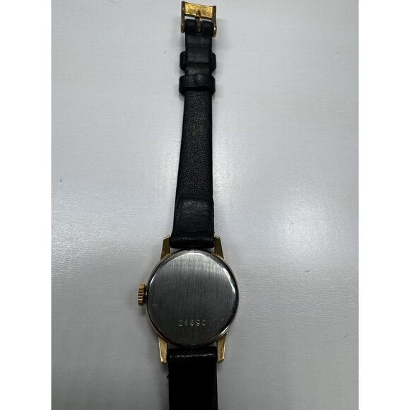 Vintage Edox Swiss Ladies Watch Gold Tone Case Black Leather Band 28690 Works - Picture 9 of 11